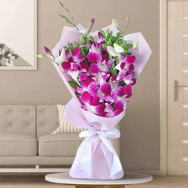 Elegant Pink Orchid Bouquet – Wrapped in Soft Blush Charm