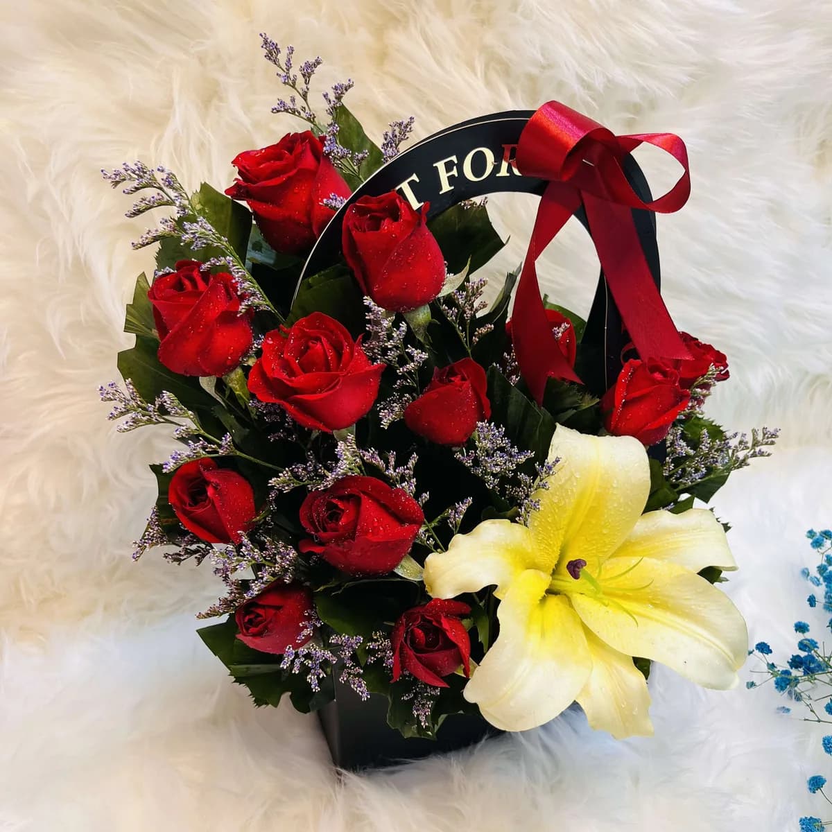 Red Rose & Yellow Lily "Just For You" Floral Gift Bag