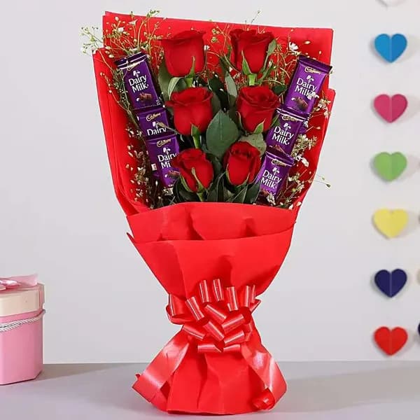 Red Roses & Dairy Milk Chocolate Bouquet