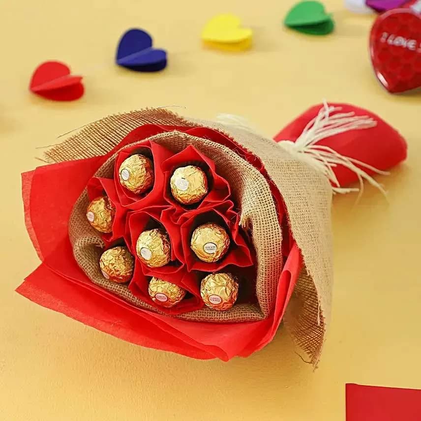 Rustic Ferrero Rocher Bouquet with Red Wrap & Jute Finish