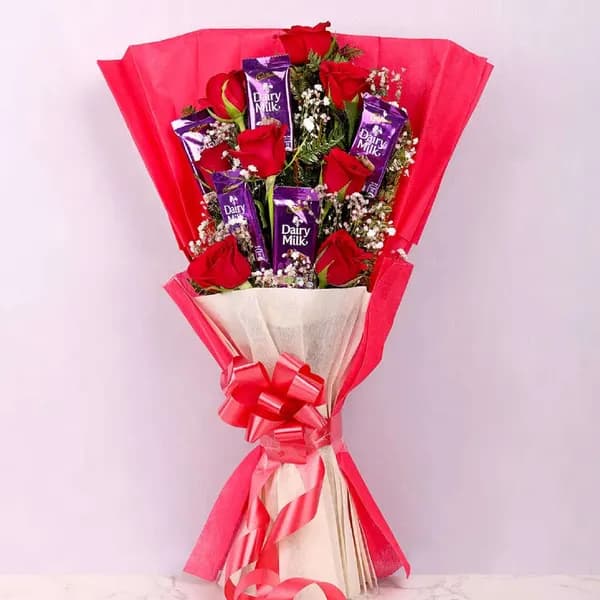 Dairy Milk & Red Rose Bouquet
