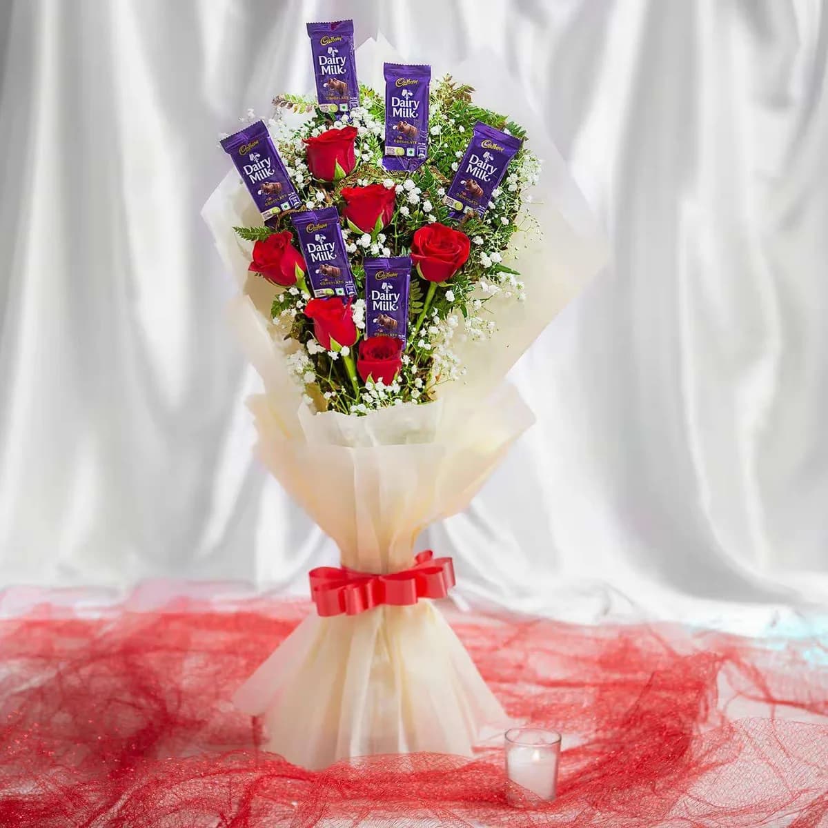 Red Roses & Dairy Milk Chocolate Bouquet – Sweet Romantic Gift Combo