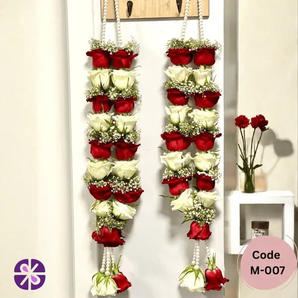 Classic Red & White Rose Wedding Garlands with Baby's Breath