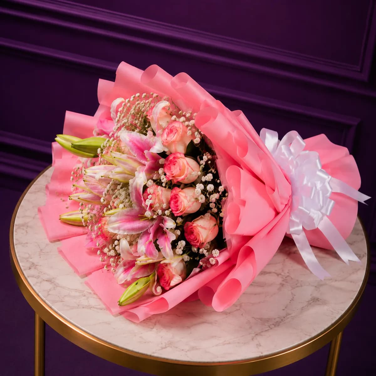 Pink Lily & Roses Handy Bouquet