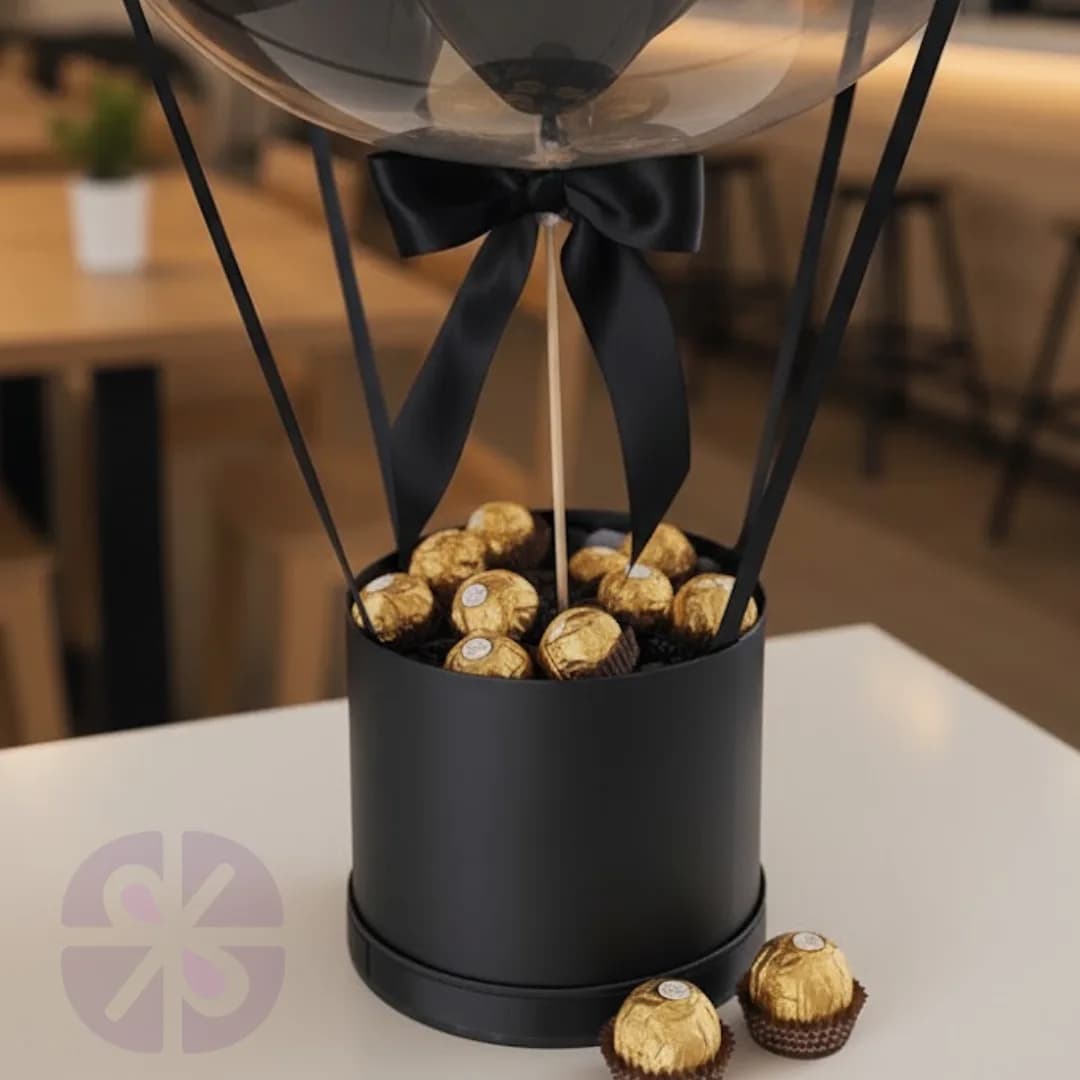 Black & Gold Mix Air Balloon Bouquet with Ferrero Rocher Chocolates