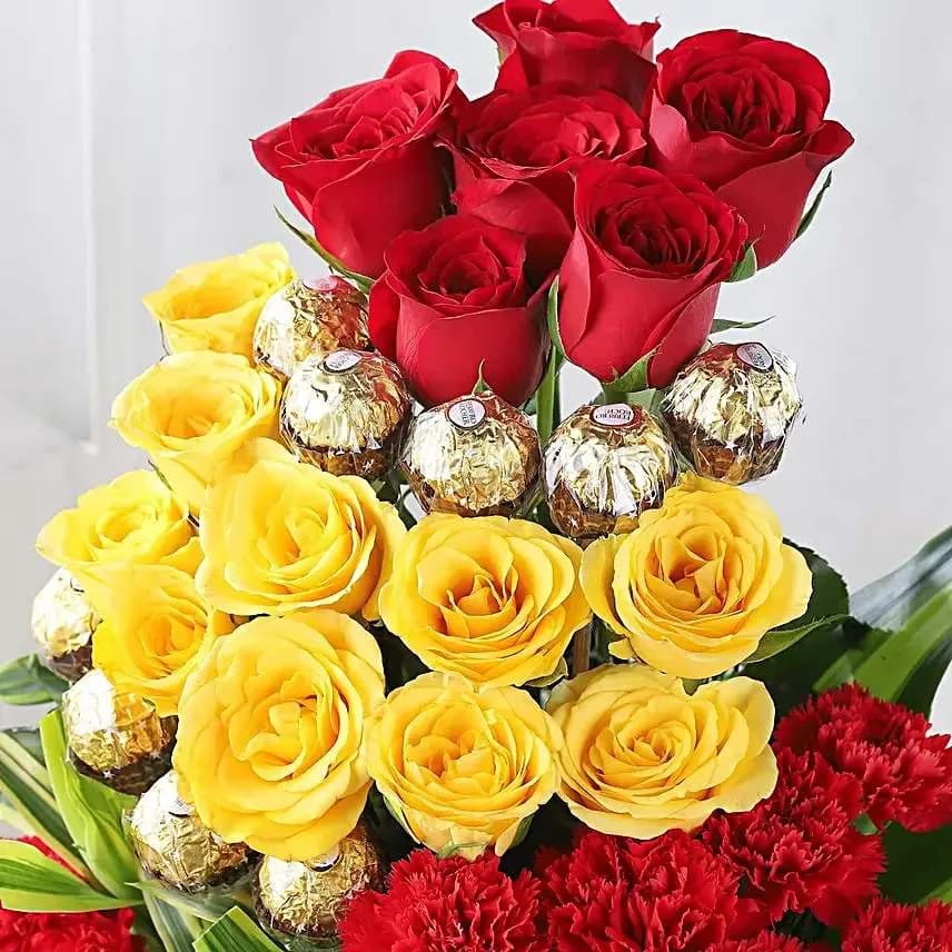Luxury Mixed Flower & Ferrero Rocher Chocolate Basket – Perfect Gift for Every Occasion