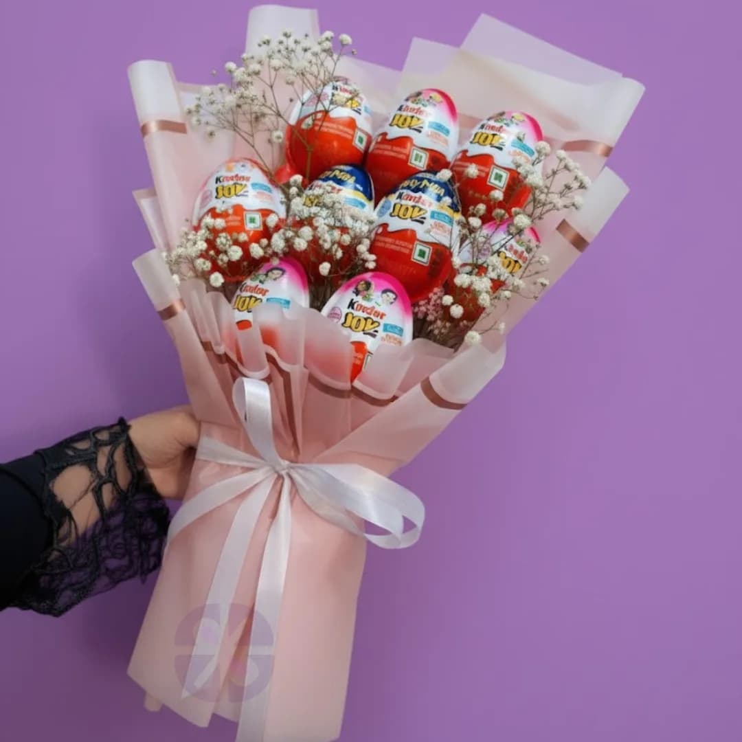 9-Piece Kinder Joy Surprise Chocolate Bouquet with Baby's Breath
