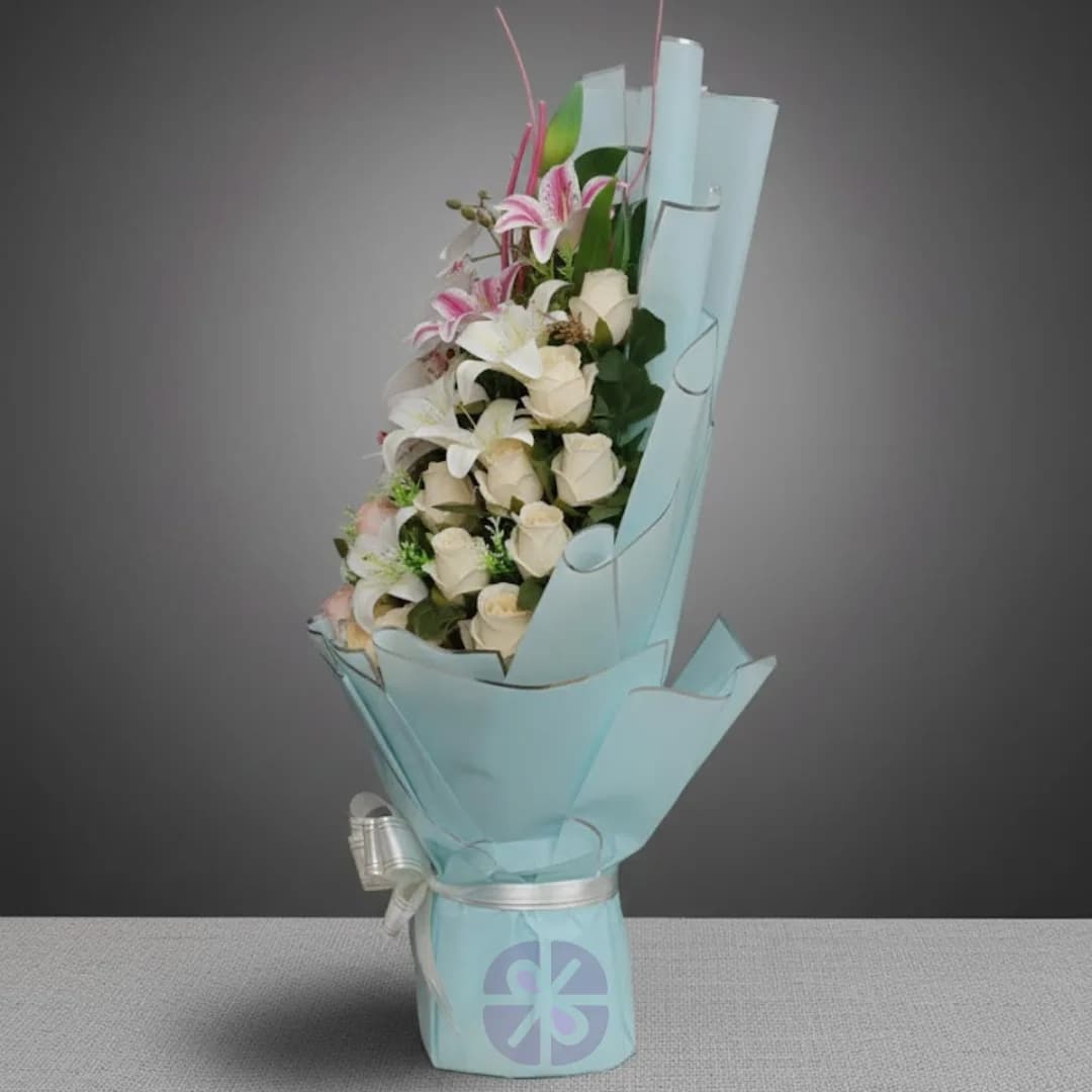 Eternal Elegance Artificial Lily, Rose & Orchid Stand Bouquet