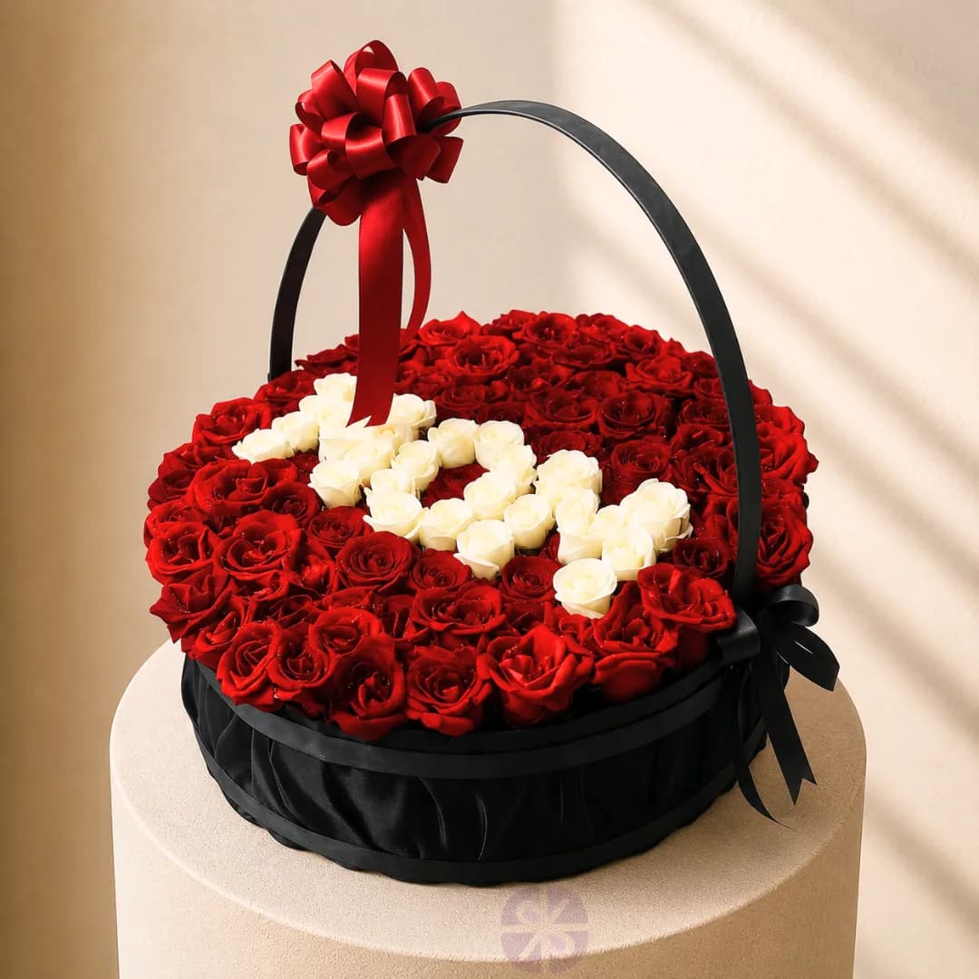 Grand 100-Rose Personalized "MOM" Premium Gift Basket with Red & White Roses
