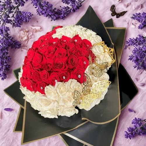Heart-Shaped Red & White Rose Bouquet