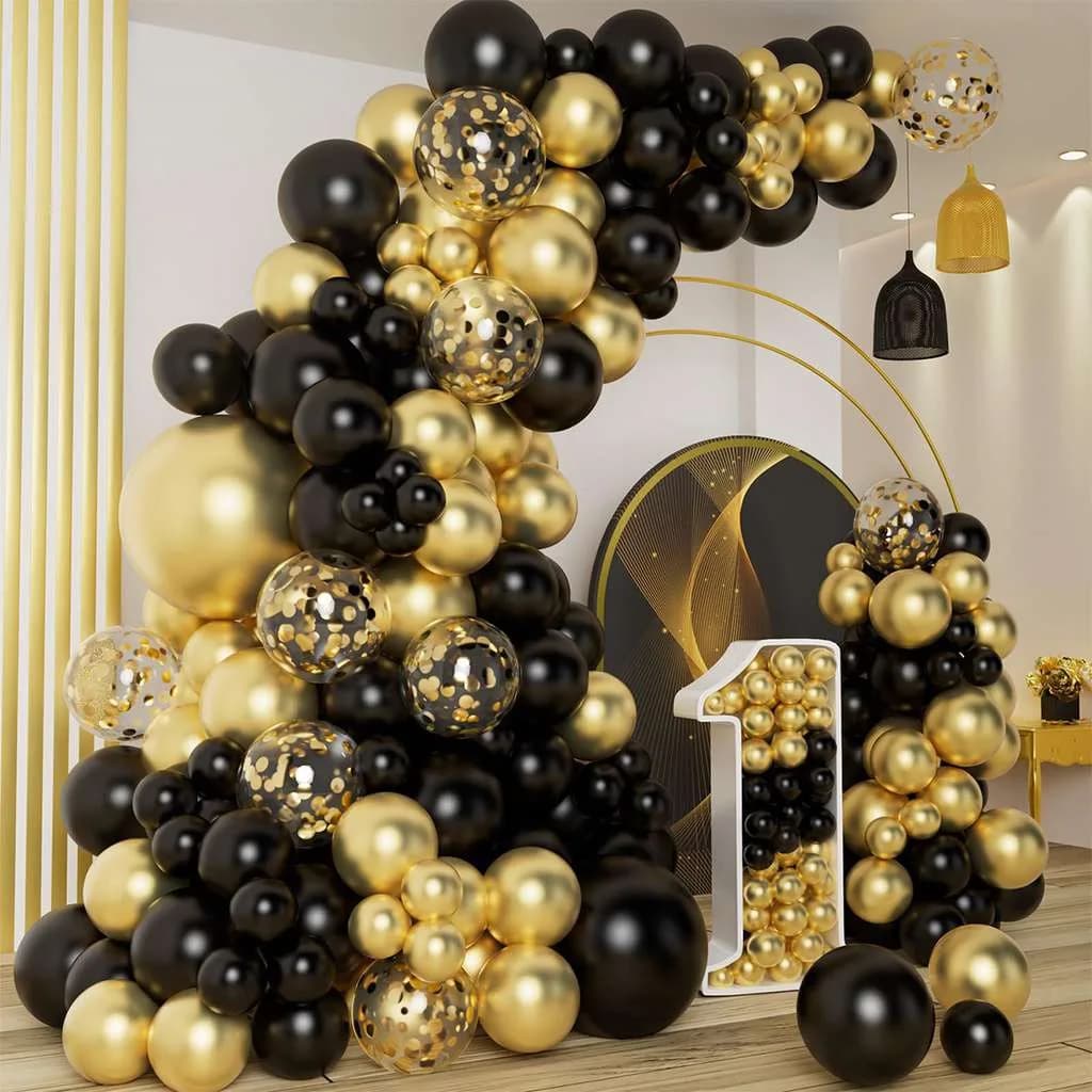Black & Gold Balloon Arch and Fringe Decoration Kit