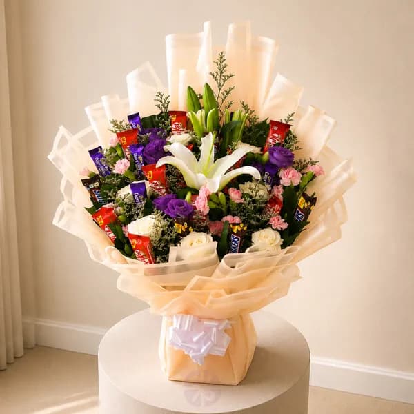 The Sweet Surprise Deluxe Flower & Chocolate Combo Bouquet