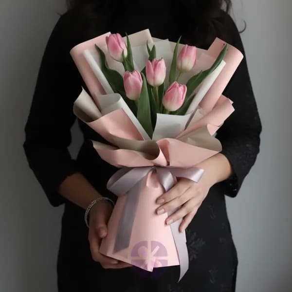 Elegance Artificial Pink Tulip Hand Bouquet