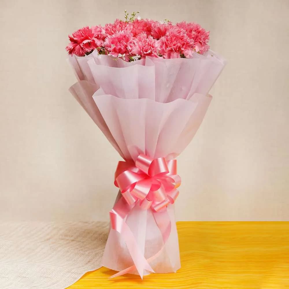Charming Pink Carnation Bouquet – Wrapped with Love & Elegance