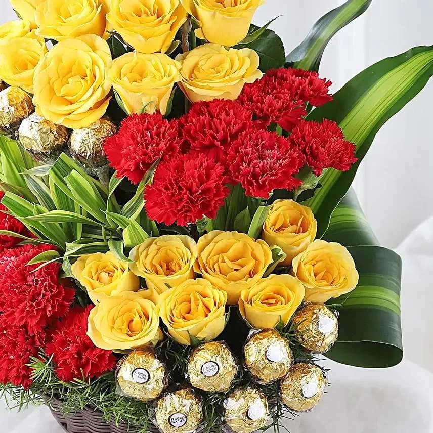 Luxury Mixed Flower & Ferrero Rocher Chocolate Basket – Perfect Gift for Every Occasion