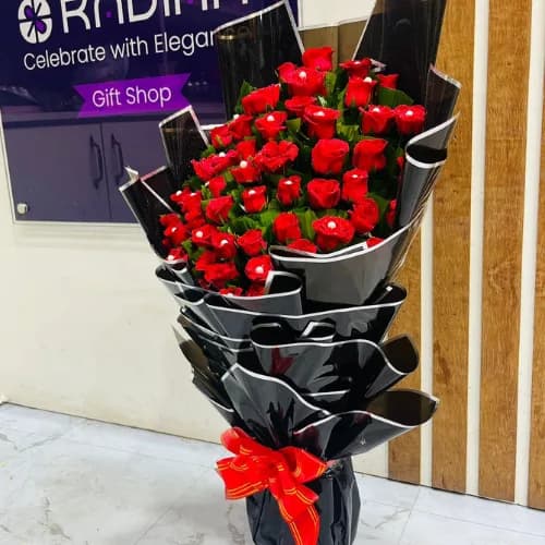 The Black Tie Affair Premium Red Rose Statement Bouquet