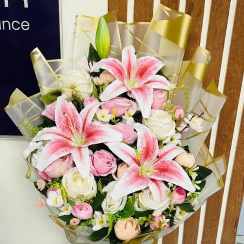 Timeless Elegance Artificial Mix Flower Bouquet (Pink & White)