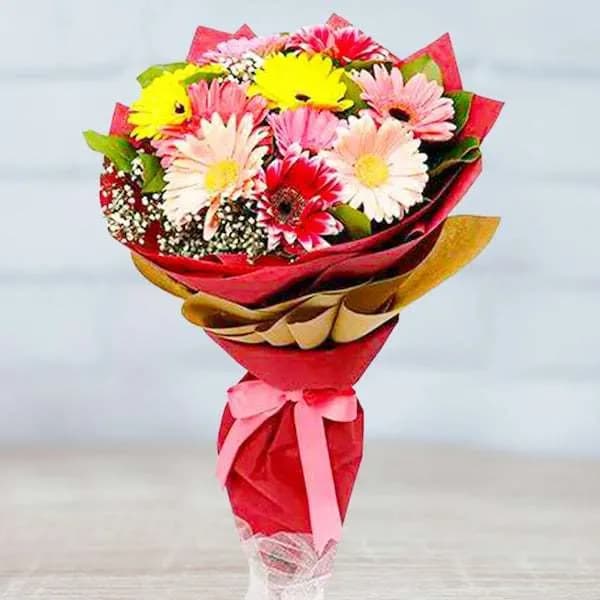 Vibrant Mixed Gerbera Flower Bouquet – Colorful & Joyful Gift Wrap