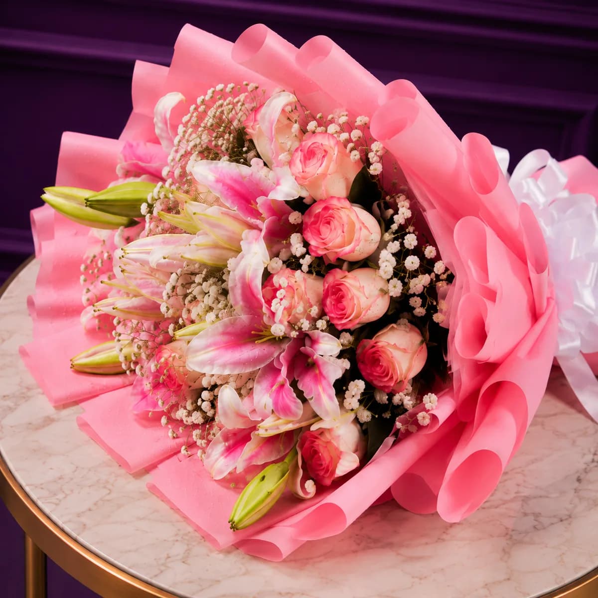 Pink Lily & Roses Handy Bouquet