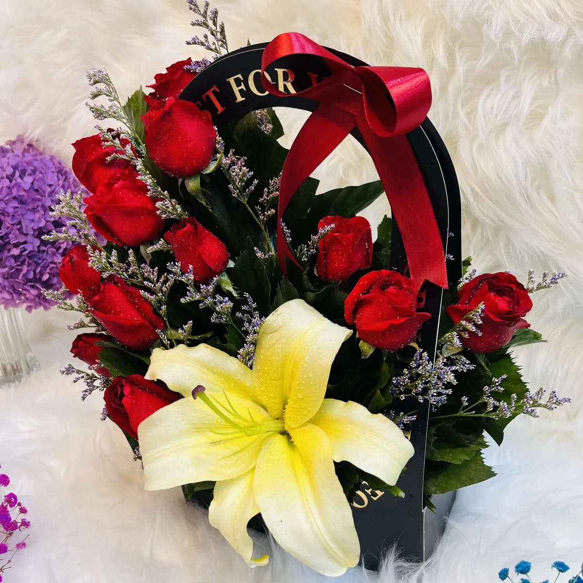Red Rose & Yellow Lily "Just For You" Floral Gift Bag