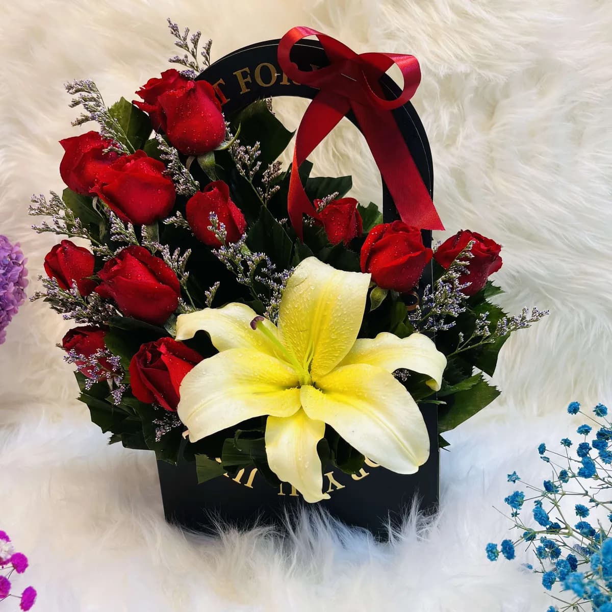 Red Rose & Yellow Lily "Just For You" Floral Gift Bag