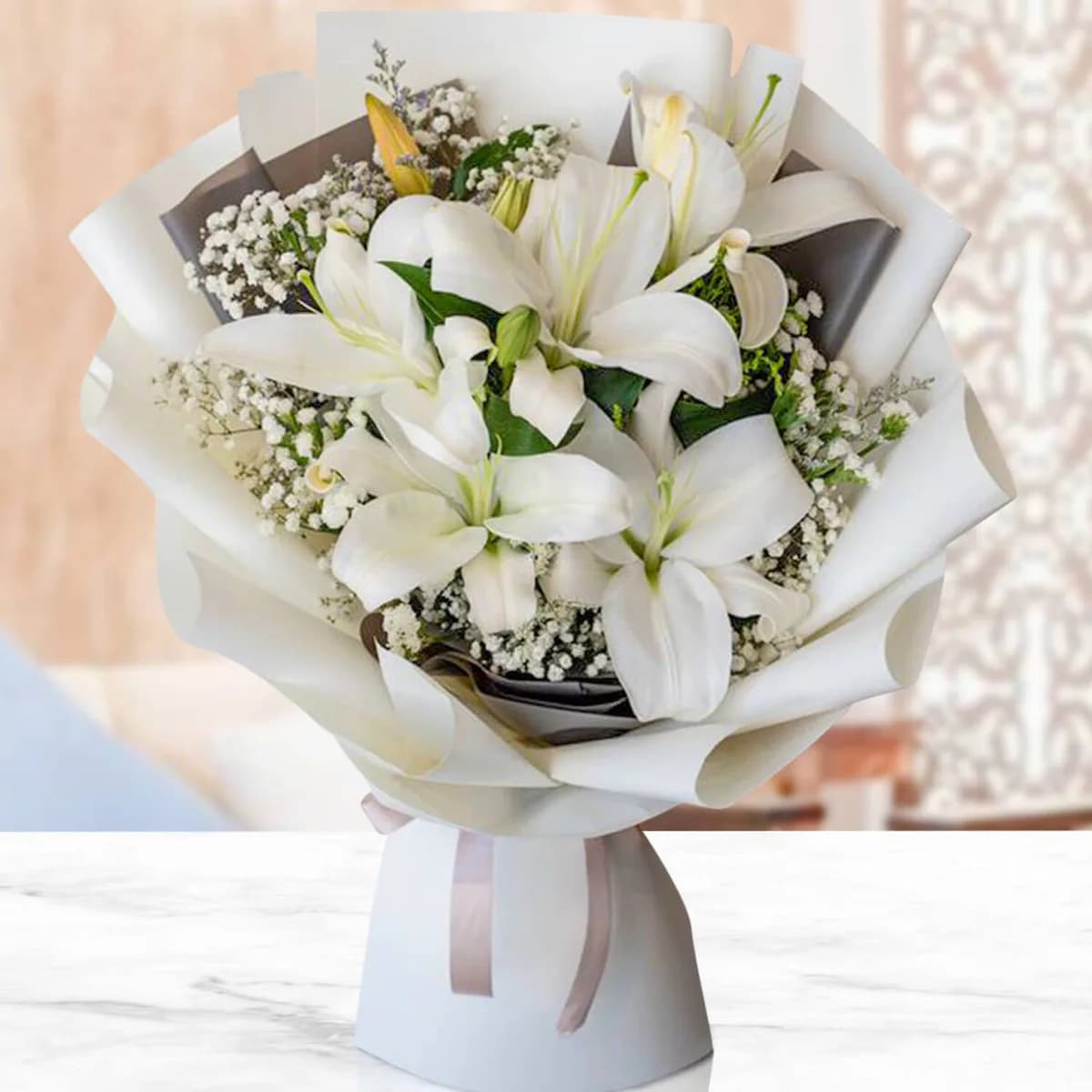 Pure Elegance White Lily Bouquet – Classic Flower Gift for Any Occasion