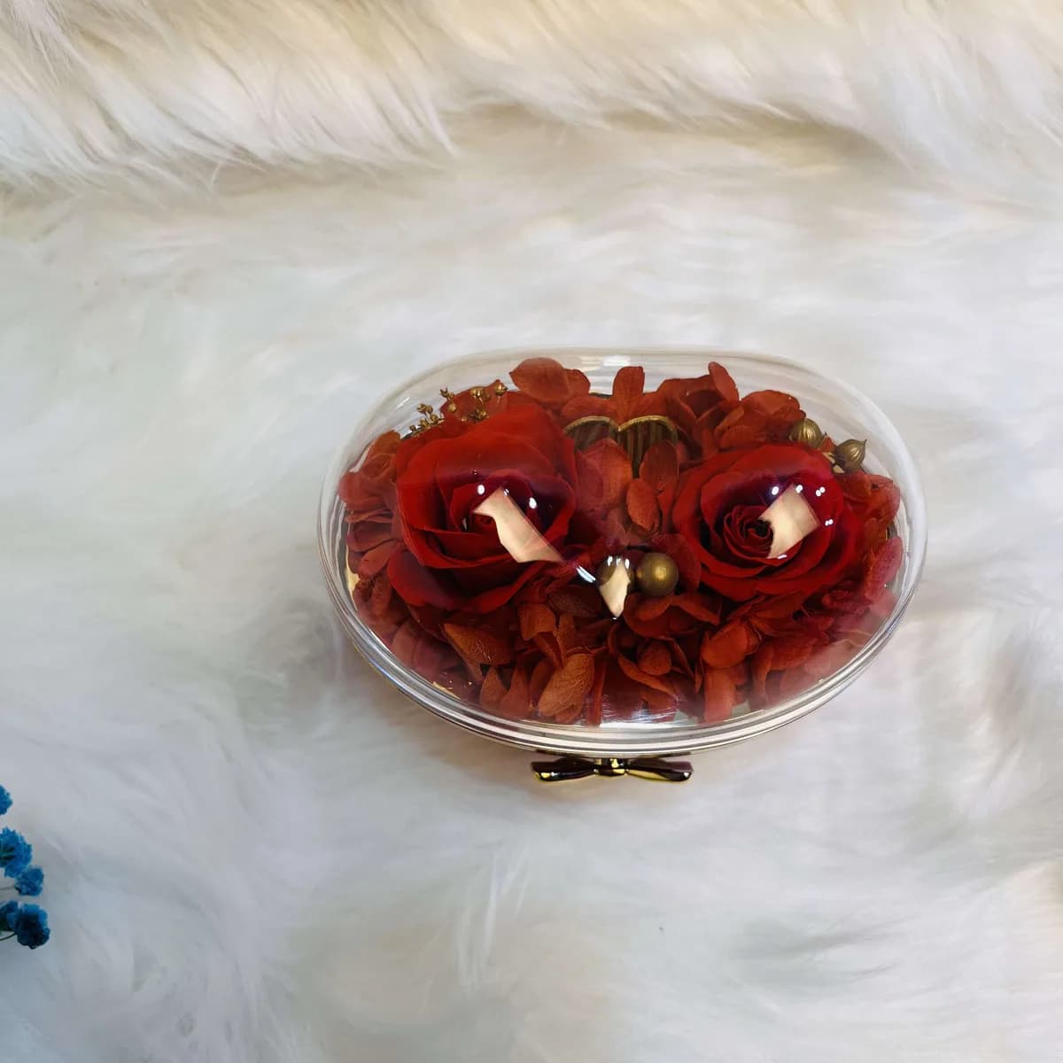 Heart-Shaped Jewelry Box with Preserved Dry Red Roses & Gift Bag