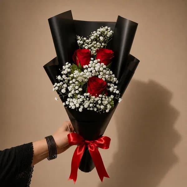Premium 3 Red Rose & Baby's Breath Mini Bouquet