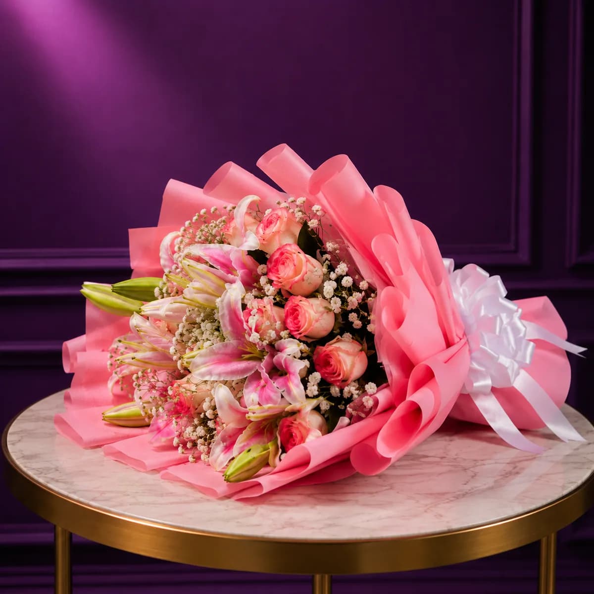 Pink Lily & Roses Handy Bouquet