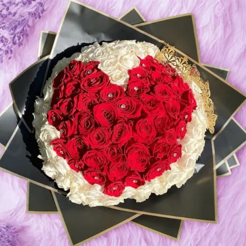 Heart-Shaped Red & White Rose Bouquet