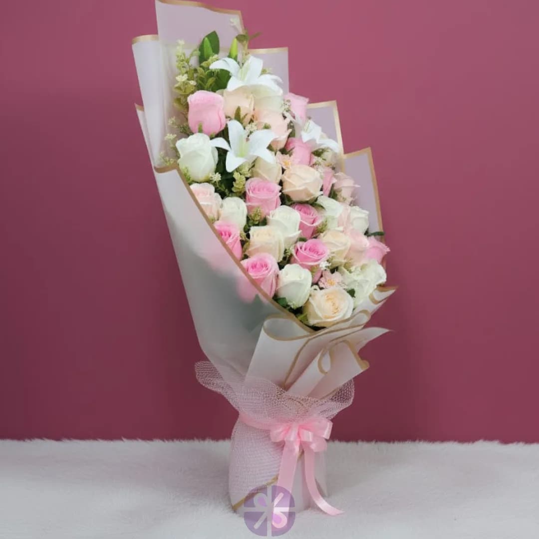 Classic Harmony Multi-Color Rose & Lily Artificial Stand Bouquet