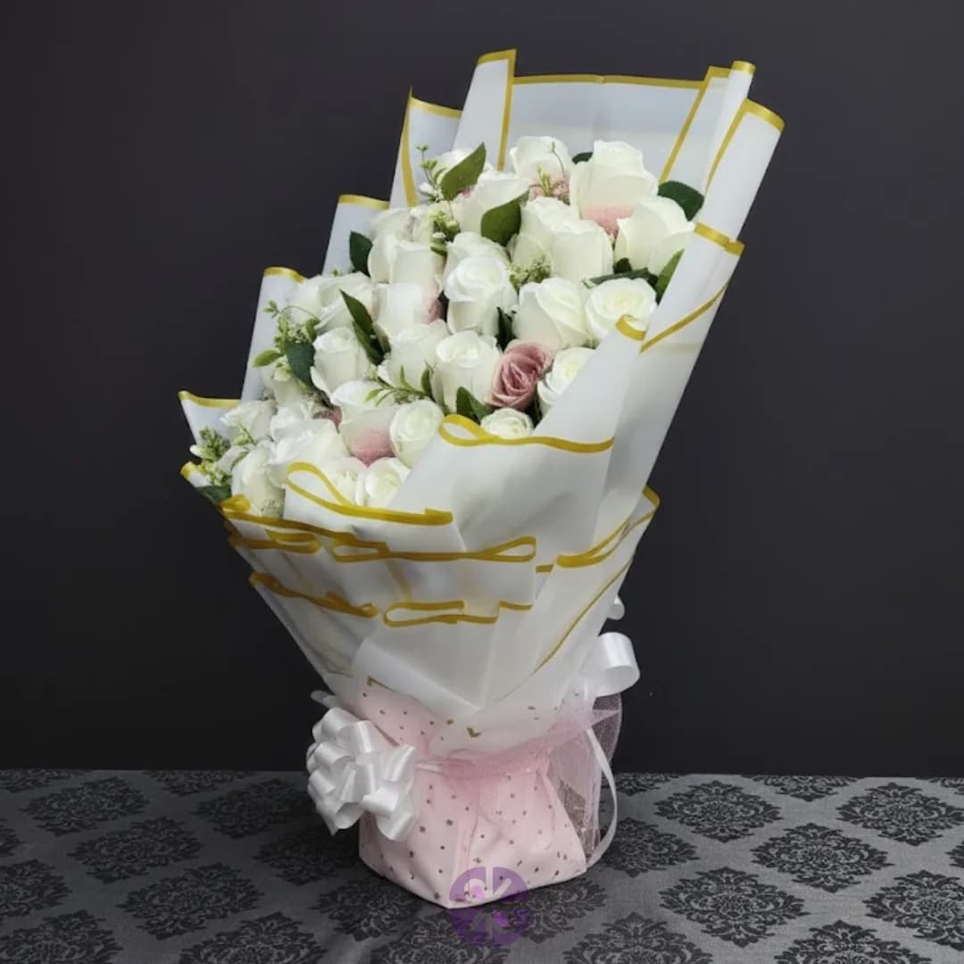 Snow White Dream Artificial White Rose Stand Bouquet