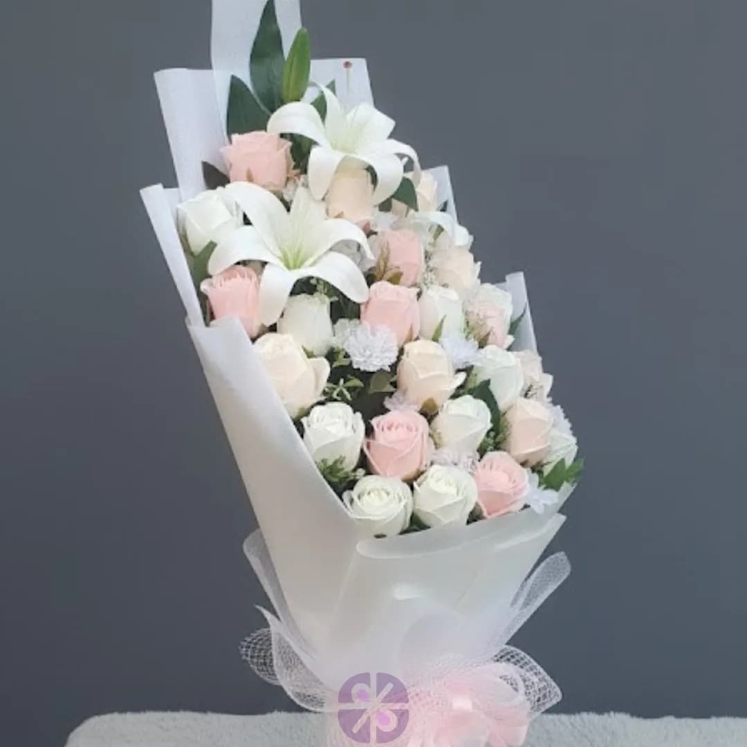 Artificial Multi-Shade Rose & Lily Stand Bouquet