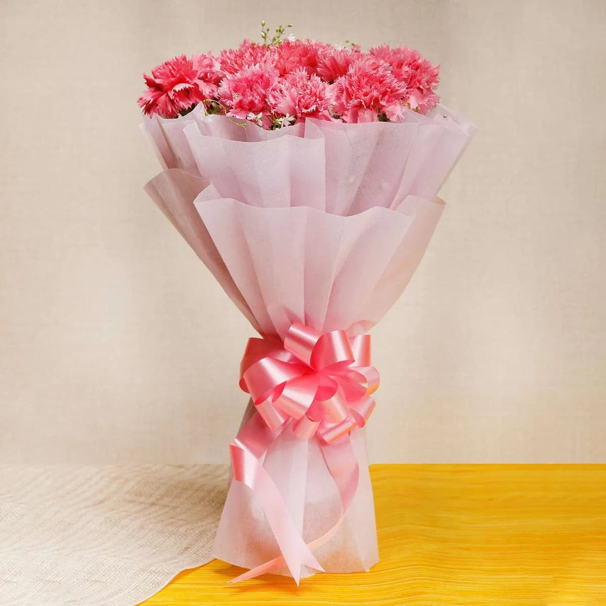 Charming Pink Carnation Bouquet – Wrapped with Love & Elegance