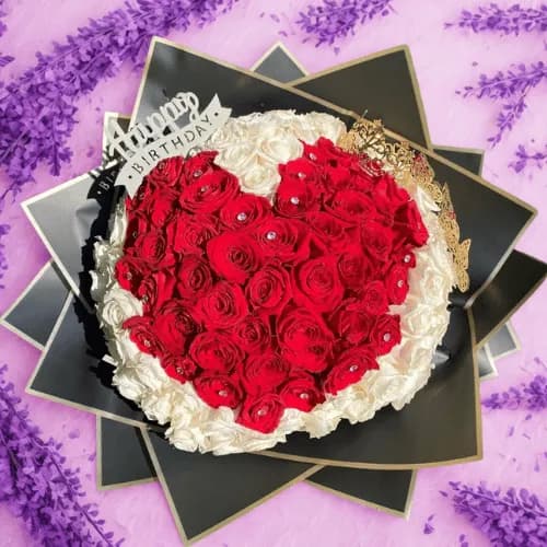 Heart-Shaped Red & White Rose Bouquet