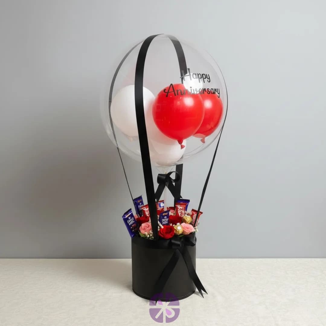 Luxury Float Hot Air Balloon Chocolate & Rose Bouquet