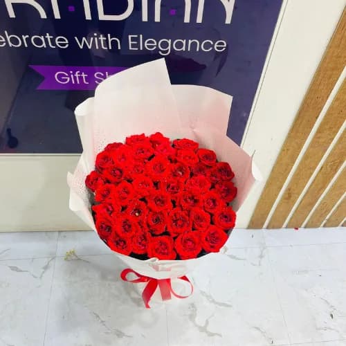 The Royal Red Princess 50 Rose Stand Bouquet