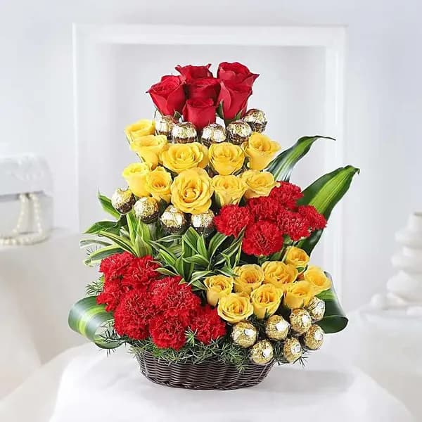 Luxury Mixed Flower & Ferrero Rocher Chocolate Basket – Perfect Gift for Every Occasion