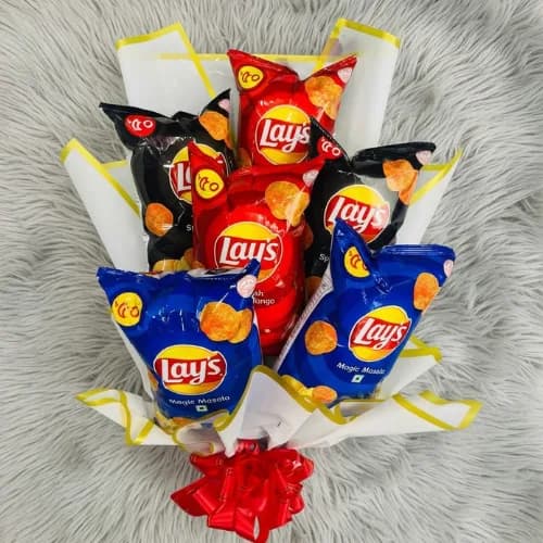 The Ultimate Munchies Bouquet: Gourmet Chips Hand Gift