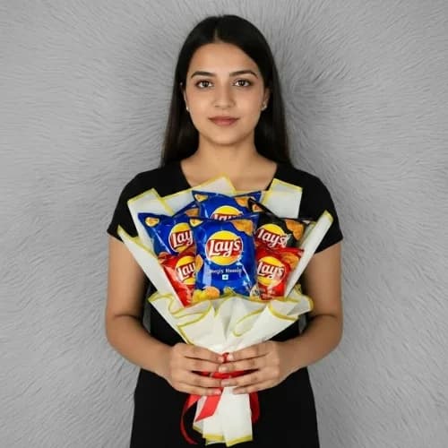 The Ultimate Munchies Bouquet: Gourmet Chips Hand Gift
