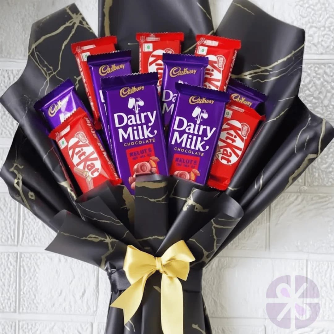 The Epic Black & Gold Indulgence Mixed KitKat and Dairy Milk Bouquet