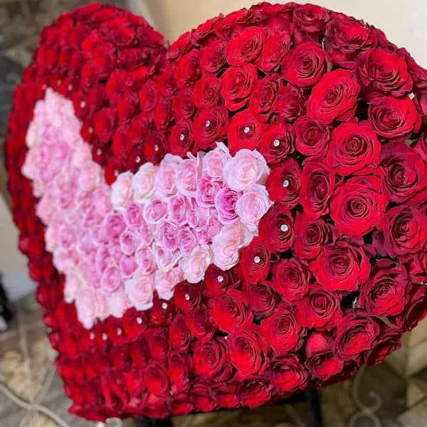 Giant Heart-Shaped Red & Pink Rose Floral Arrangement