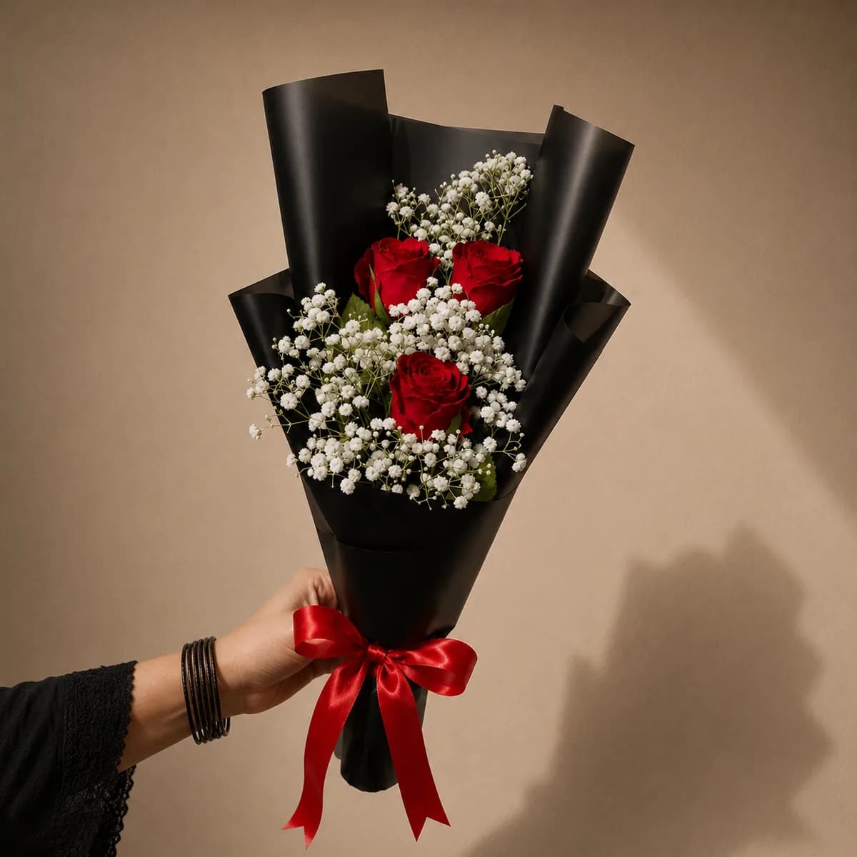 Premium 3 Red Rose & Baby's Breath Mini Bouquet