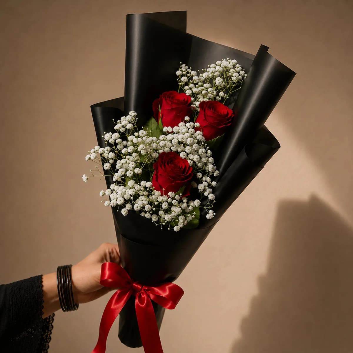 Premium 3 Red Rose & Baby's Breath Mini Bouquet