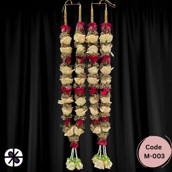 Premium Red and Cream Rose Wedding Garland (Mala) with Golden Gypsy