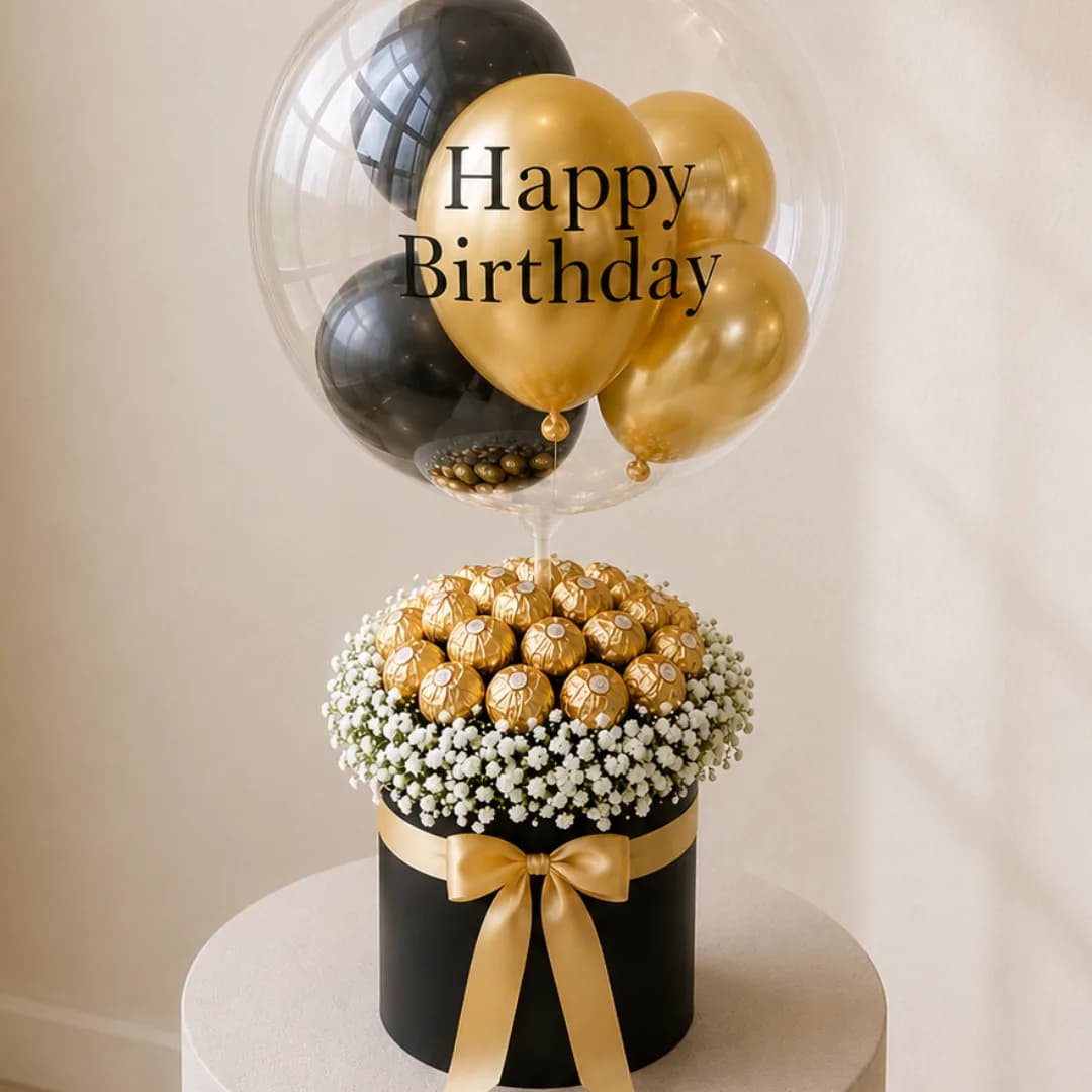 Elegant Birthday Balloon Box Black and Golden