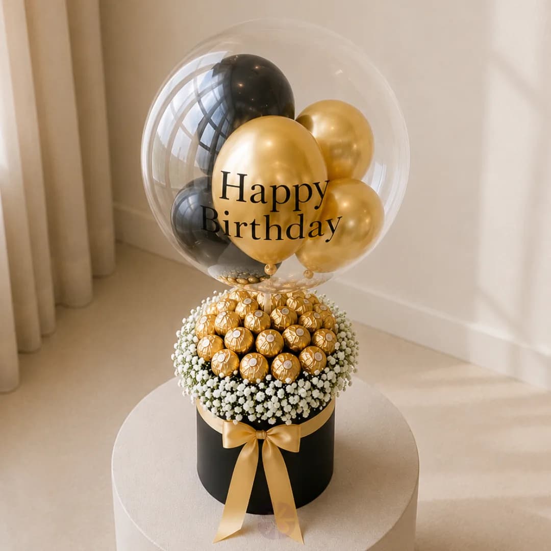 Elegant Birthday Balloon Box Black and Golden