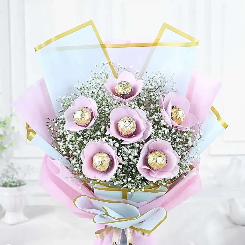 Whimsical Ferrero Rocher Blooms in Pastel Wrap