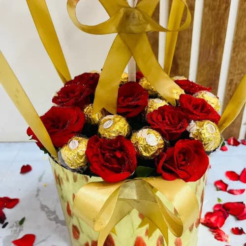 The Golden Celebration Personalized Bubble Balloon & Rose Box