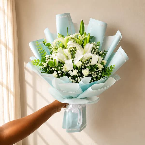 Serene Bloom White Lily & Rose Bouquet